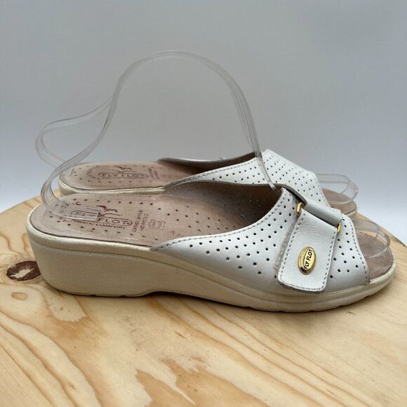 Fly Flot Leather Sandal Slides Womens 7.5 39 White Comfort Shoe Anatomic Italian - Picture 4 of 11